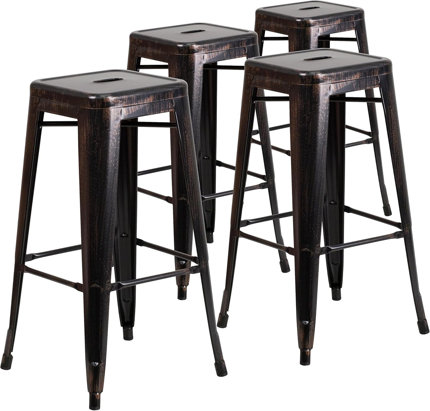 Flash Furniture 30"H Commercial Modern Metal Backless Barstool, Indoor/Outdoor Industrial Square Stacking Bar Stool for Patio Bars/Restaurants, Black
