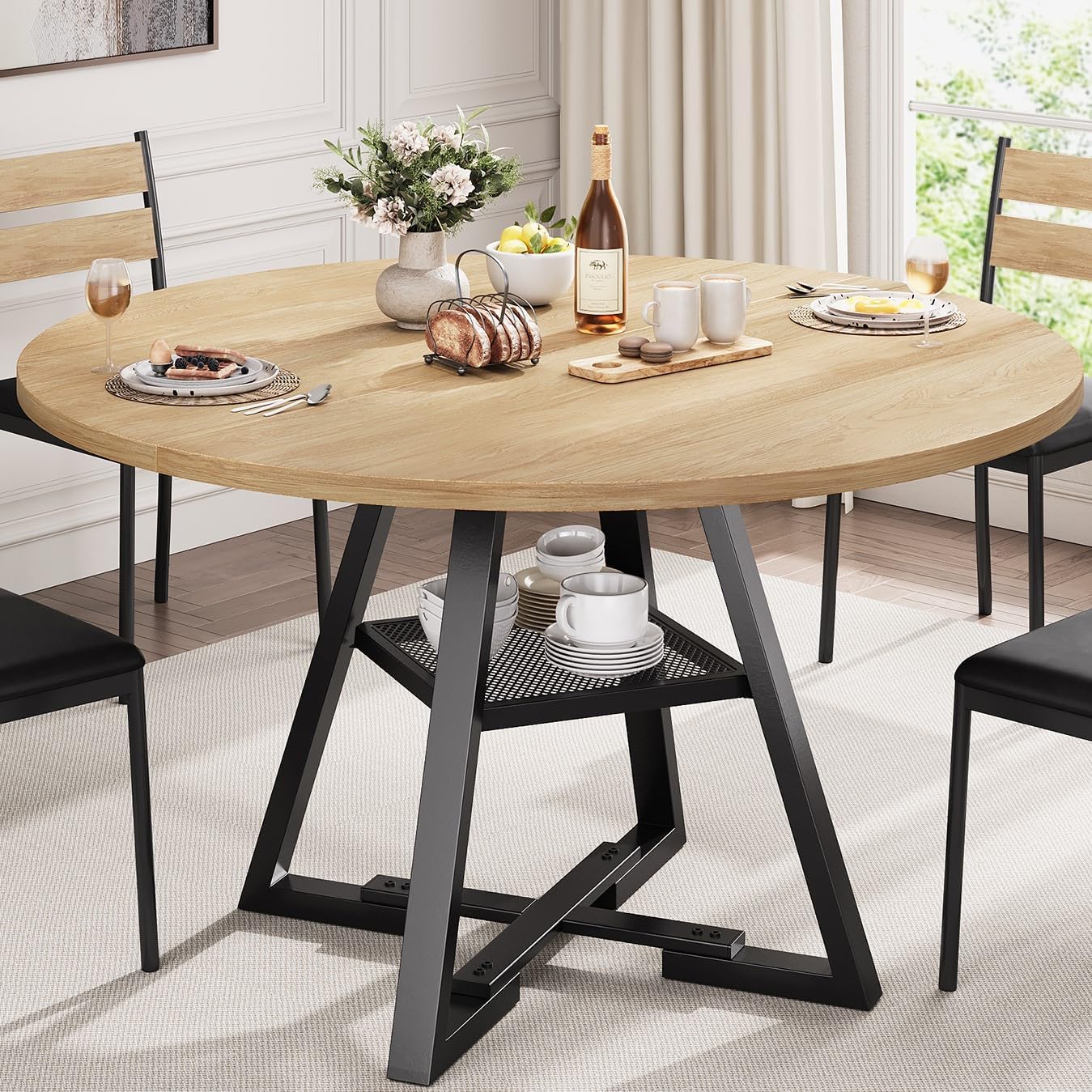 Round Dining Table for 4,Kitchen Dining Room Circle Dinner Pedestal Table,Space Saving Wood Kitchen & Dining Room Furniture (Vintage, 47In)