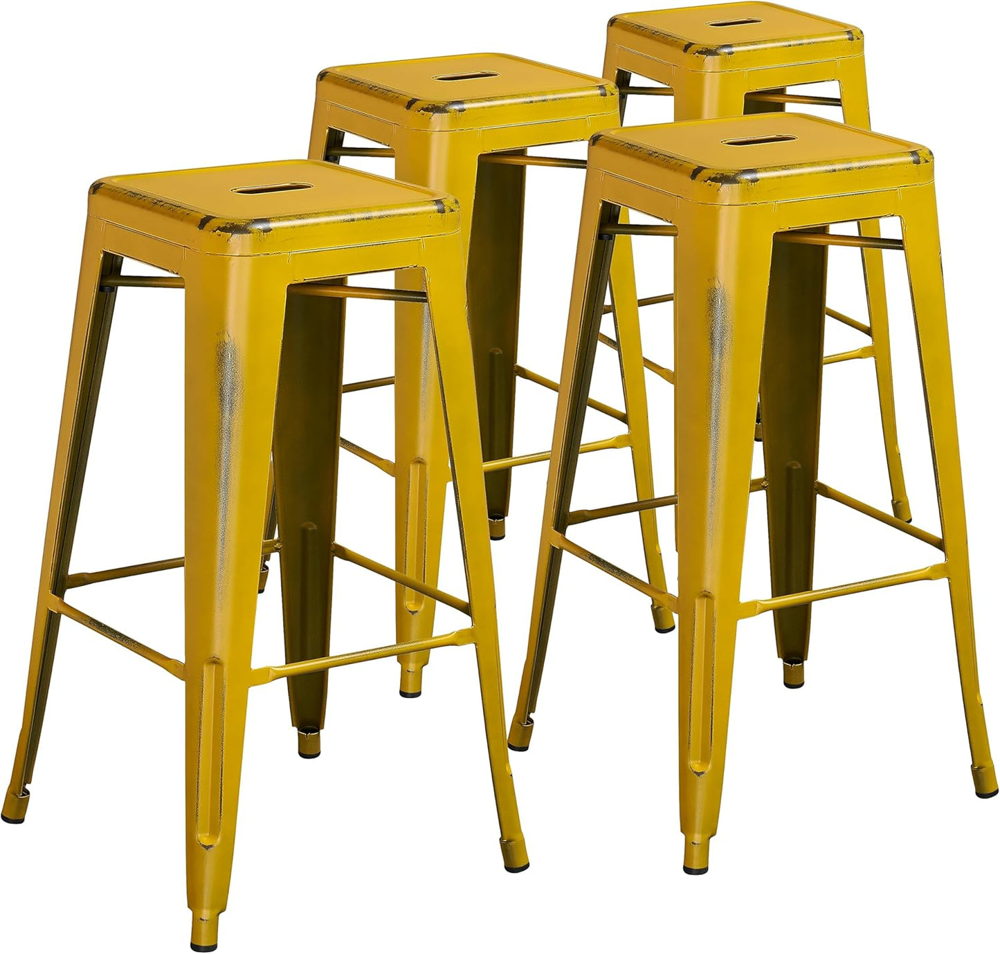 Flash Furniture 30"H Commercial Modern Metal Backless Barstool, Indoor/Outdoor Industrial Square Stacking Bar Stool for Patio Bars/Restaurants, Black