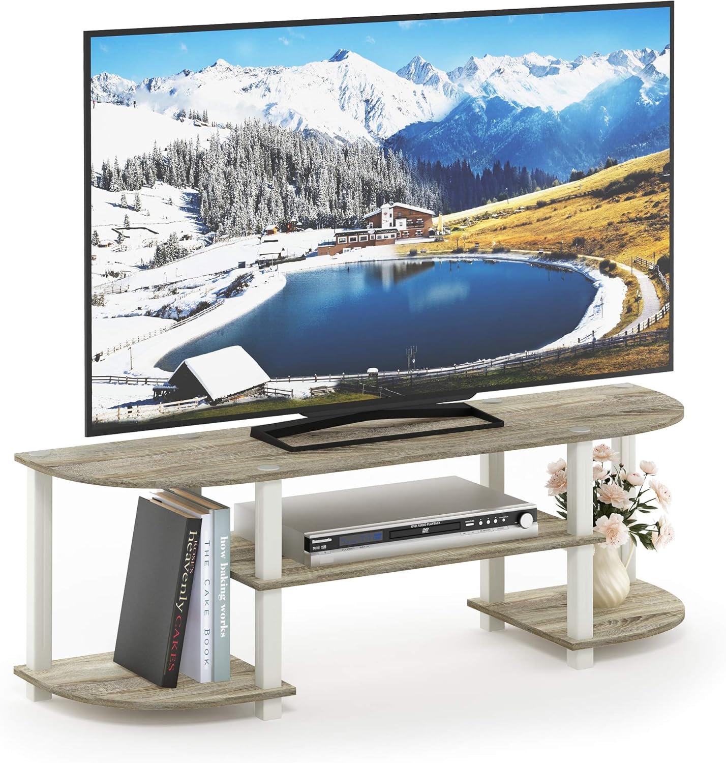 Furinno Turn-S-Tube Wide TV Entertainment Center, Black/Grey