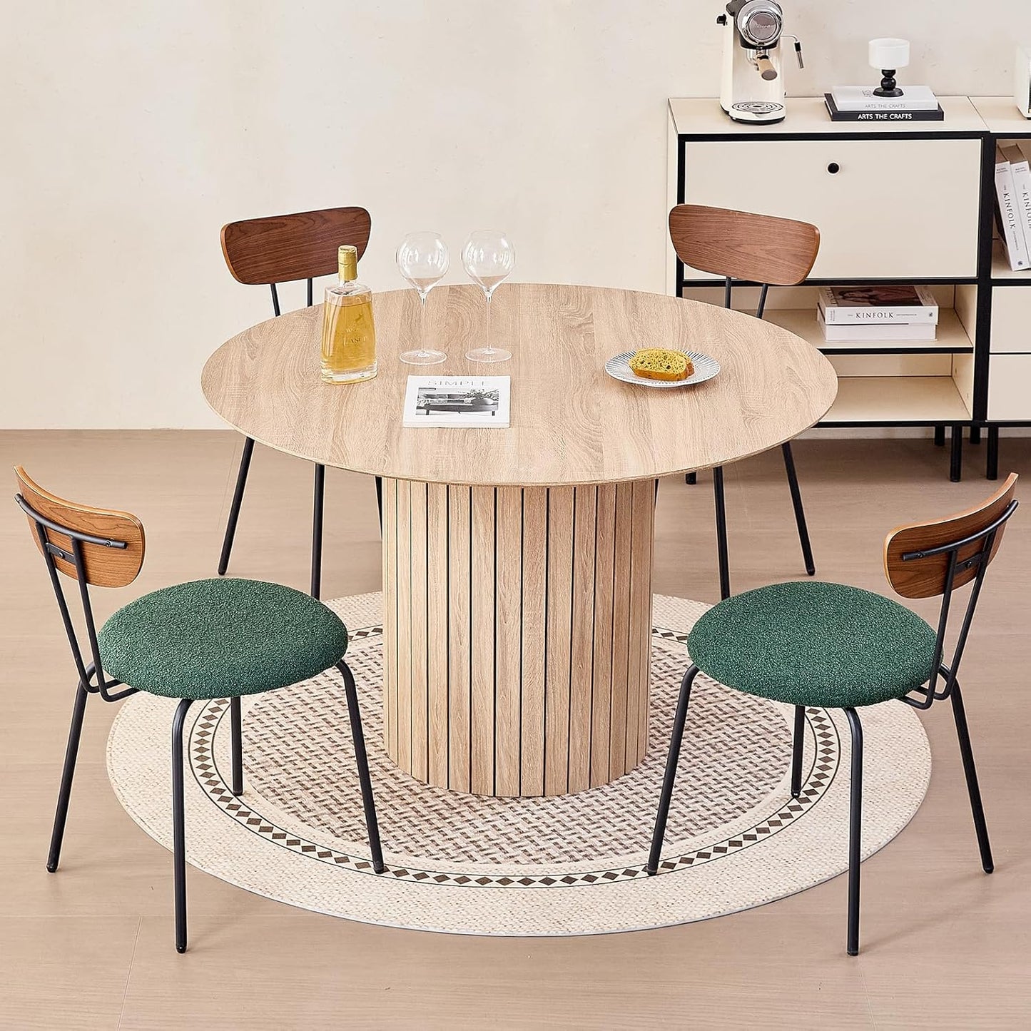 47" Round Dining Table for 4, [Chamfered Edge 1.2" Thickness Tabletop] Farmhouse Kitchen Table Circle Pedestal Dinner Table, φ47.2 x H 29.5"