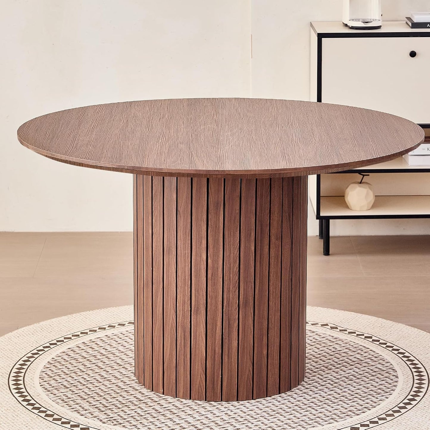 47" Round Dining Table for 4, [Chamfered Edge 1.2" Thickness Tabletop] Farmhouse Kitchen Table Circle Pedestal Dinner Table, φ47.2 x H 29.5"