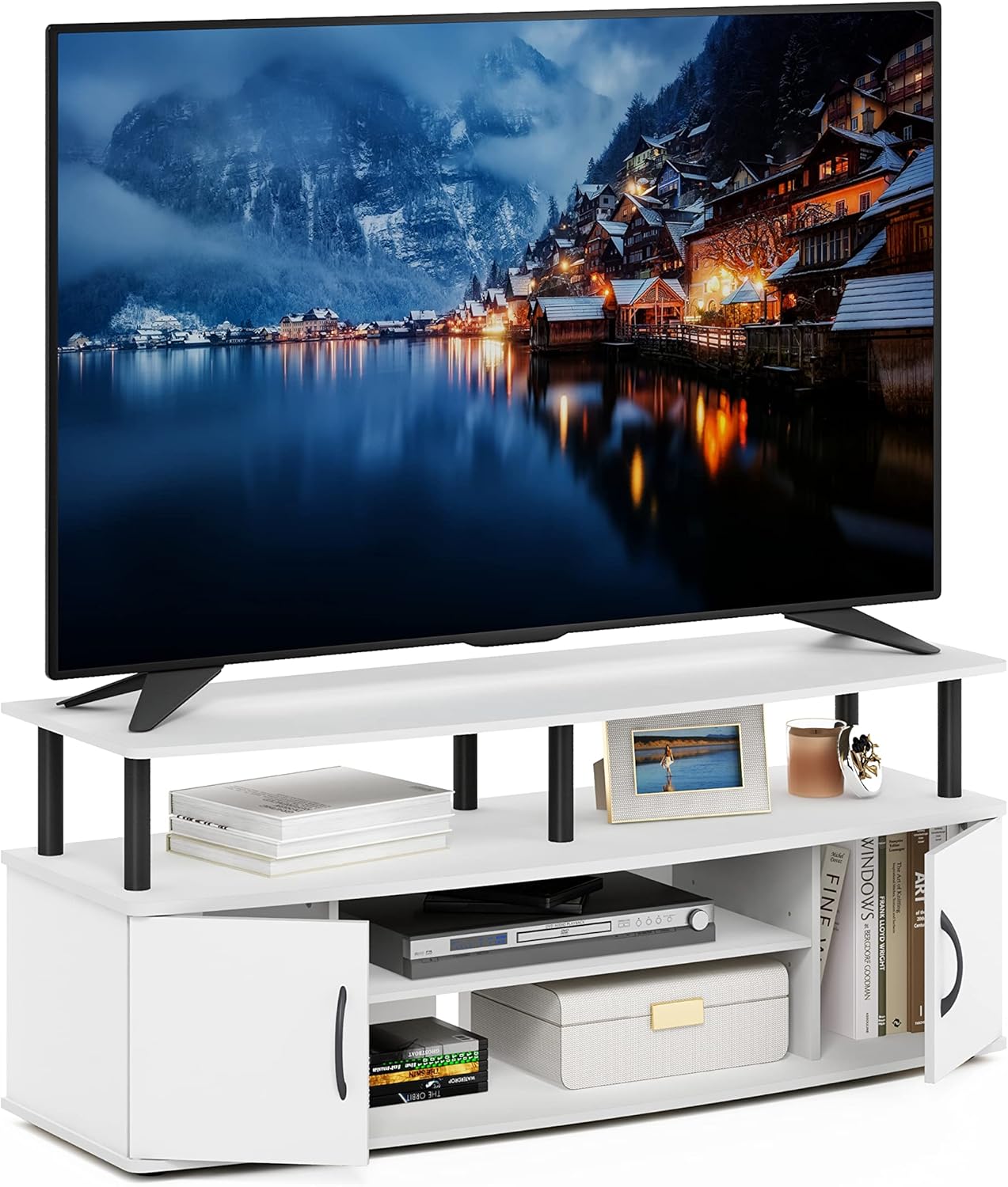 Furinno JAYA Large Entertainment Stand for TV Up to 55 Inch, French Oak Grey/Black