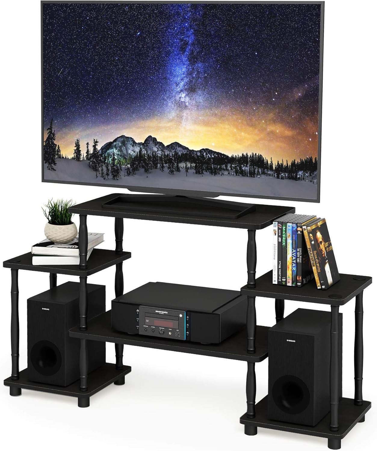 Furinno JAYA Simple Design Corner TV Stand, French Oak Grey/Black, 42.04 x 22.75 x 15.55 Inches