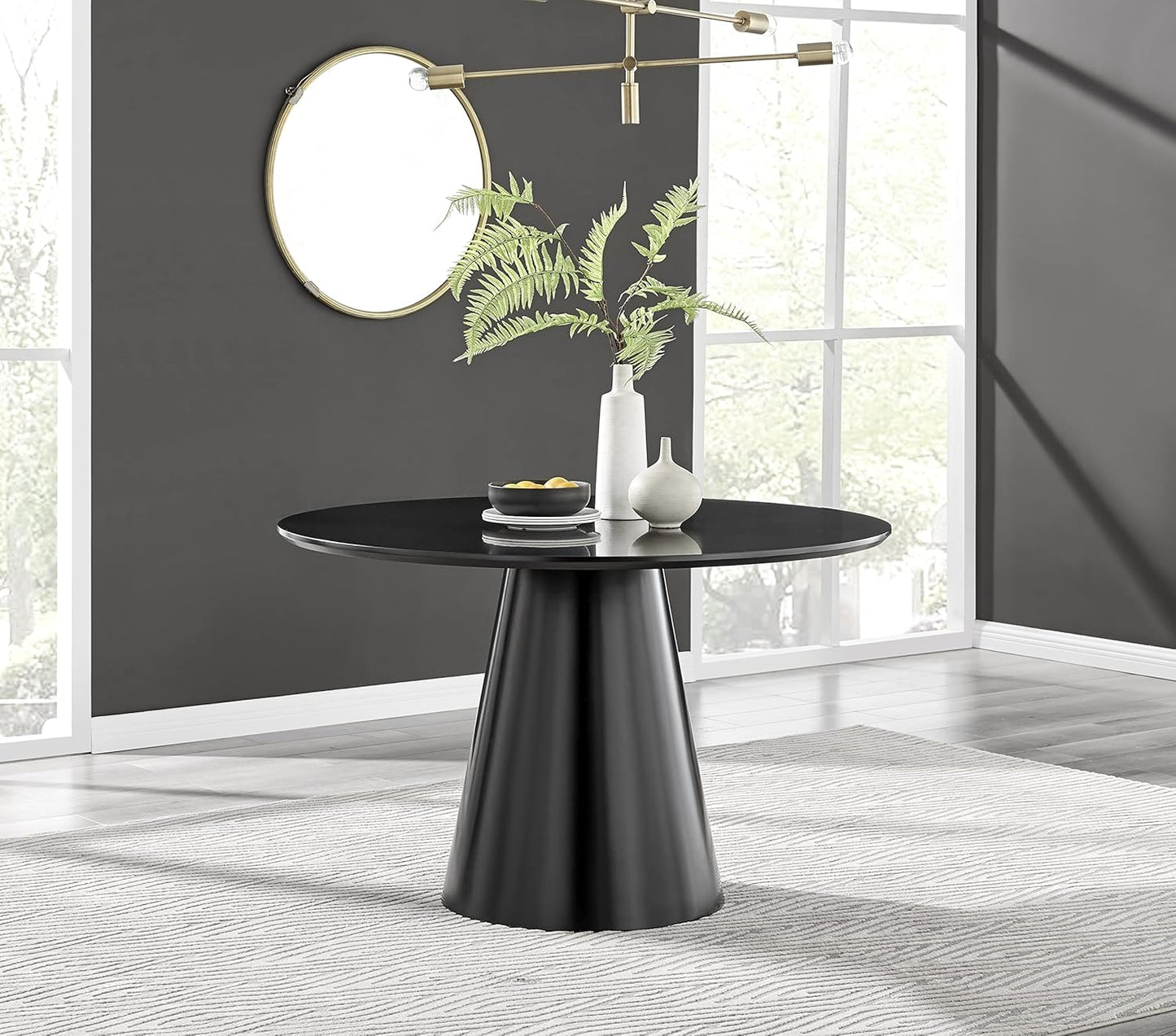 Palma White Marble Effect Round Pedestal Dining Table - Circlular 4 to 6 Seat Kitchen Table