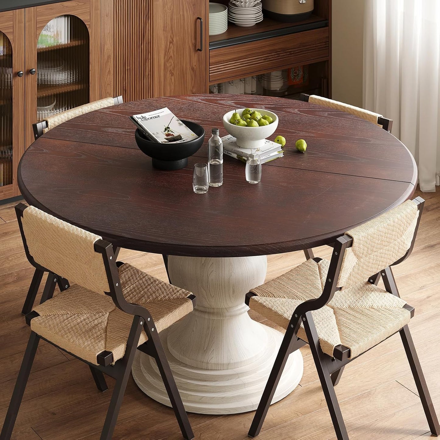 Soohow 47.2" Wood Round Dining Table, Kitchen Table for 4-6 People with Pedestal Base, Ideal for Kitchen and Dining Room
