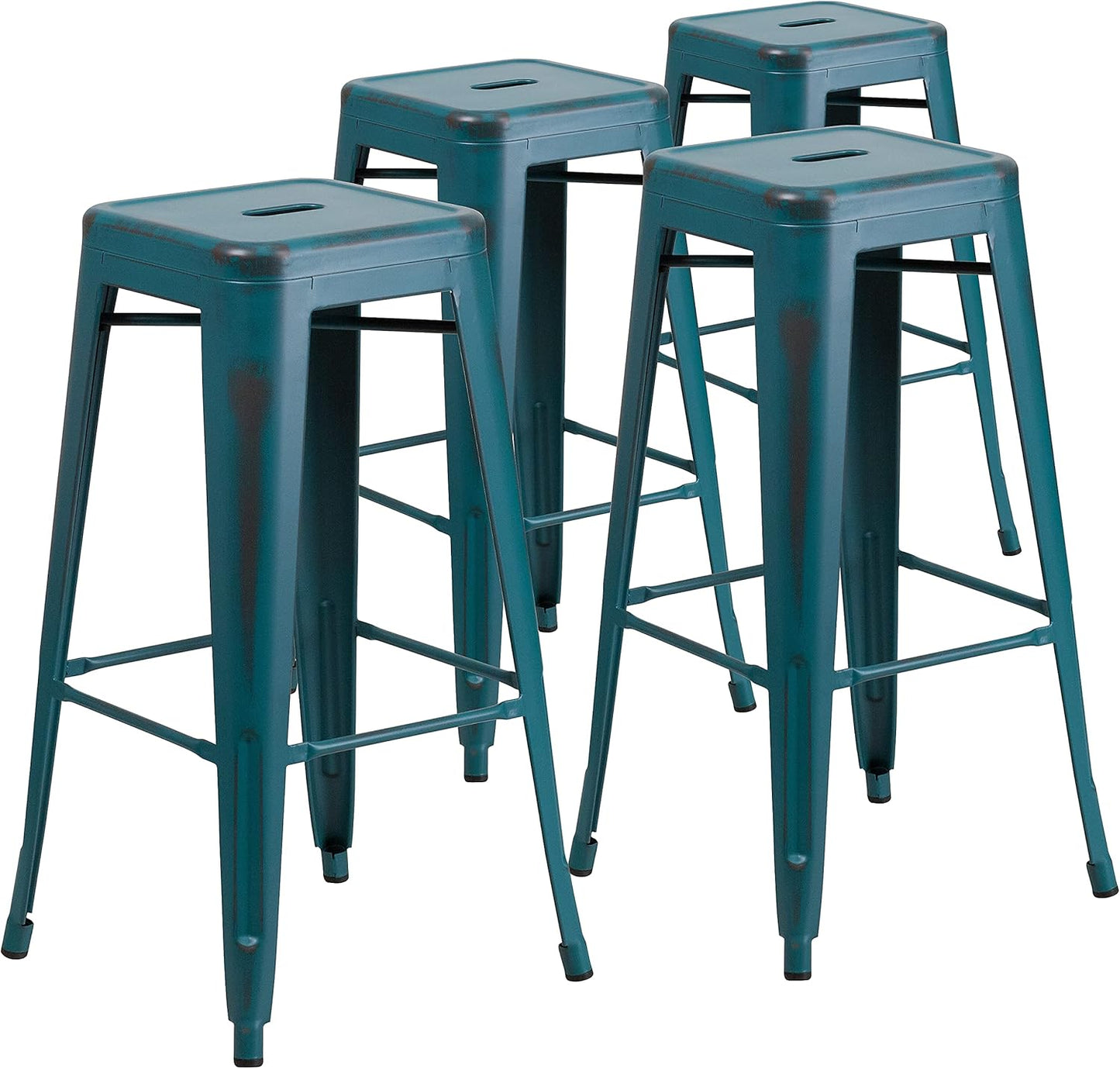Flash Furniture 30"H Commercial Modern Metal Backless Barstool, Indoor/Outdoor Industrial Square Stacking Bar Stool for Patio Bars/Restaurants, Black