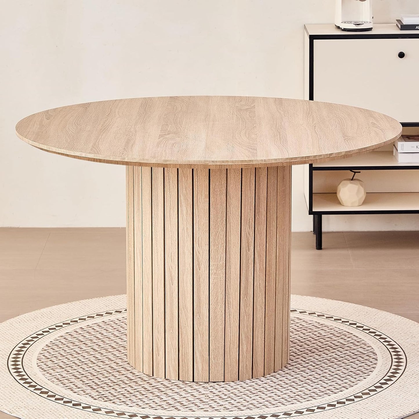 47" Round Dining Table for 4, [Chamfered Edge 1.2" Thickness Tabletop] Farmhouse Kitchen Table Circle Pedestal Dinner Table, φ47.2 x H 29.5"