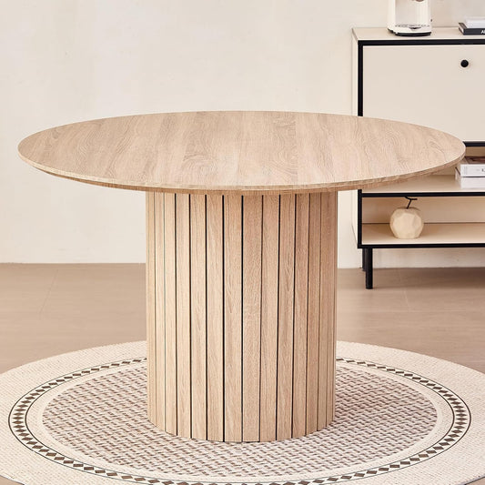 47" Round Dining Table for 4, [Chamfered Edge 1.2" Thickness Tabletop] Farmhouse Kitchen Table Circle Pedestal Dinner Table, φ47.2 x H 29.5"