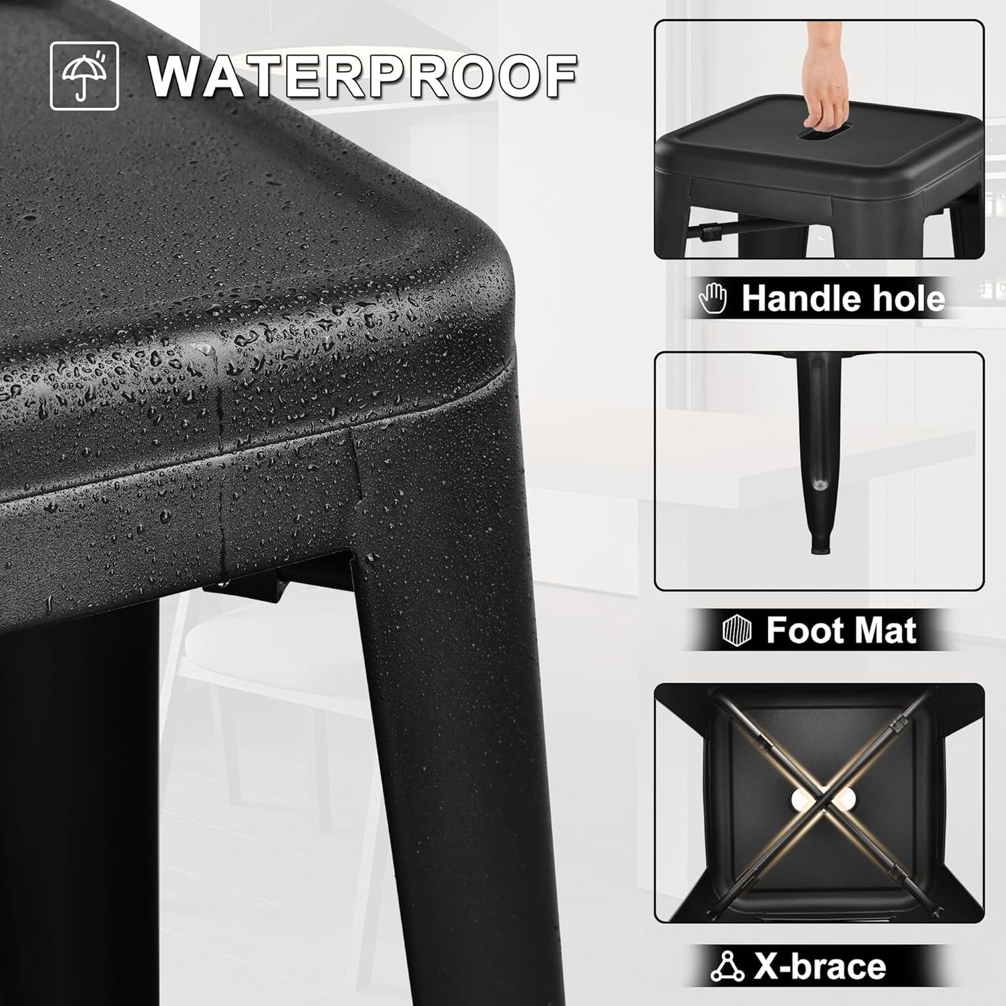 30 Inches Metal Bar Stools, High Backless Stools, Indoor Outdoor Stackable Kitchen Stools, Set of 4, Graphite