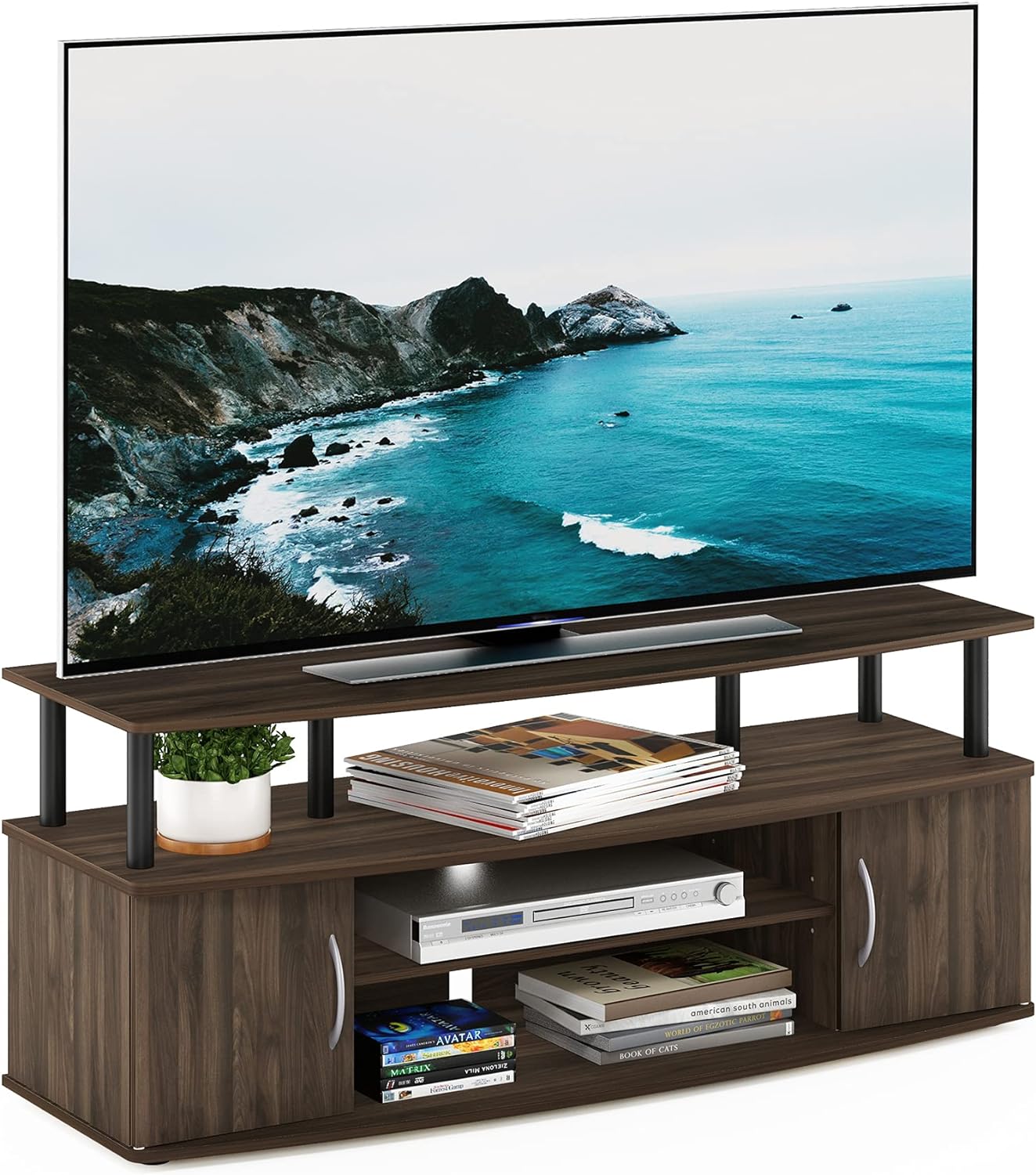 Furinno JAYA Large Entertainment Stand for TV Up to 55 Inch, French Oak Grey/Black