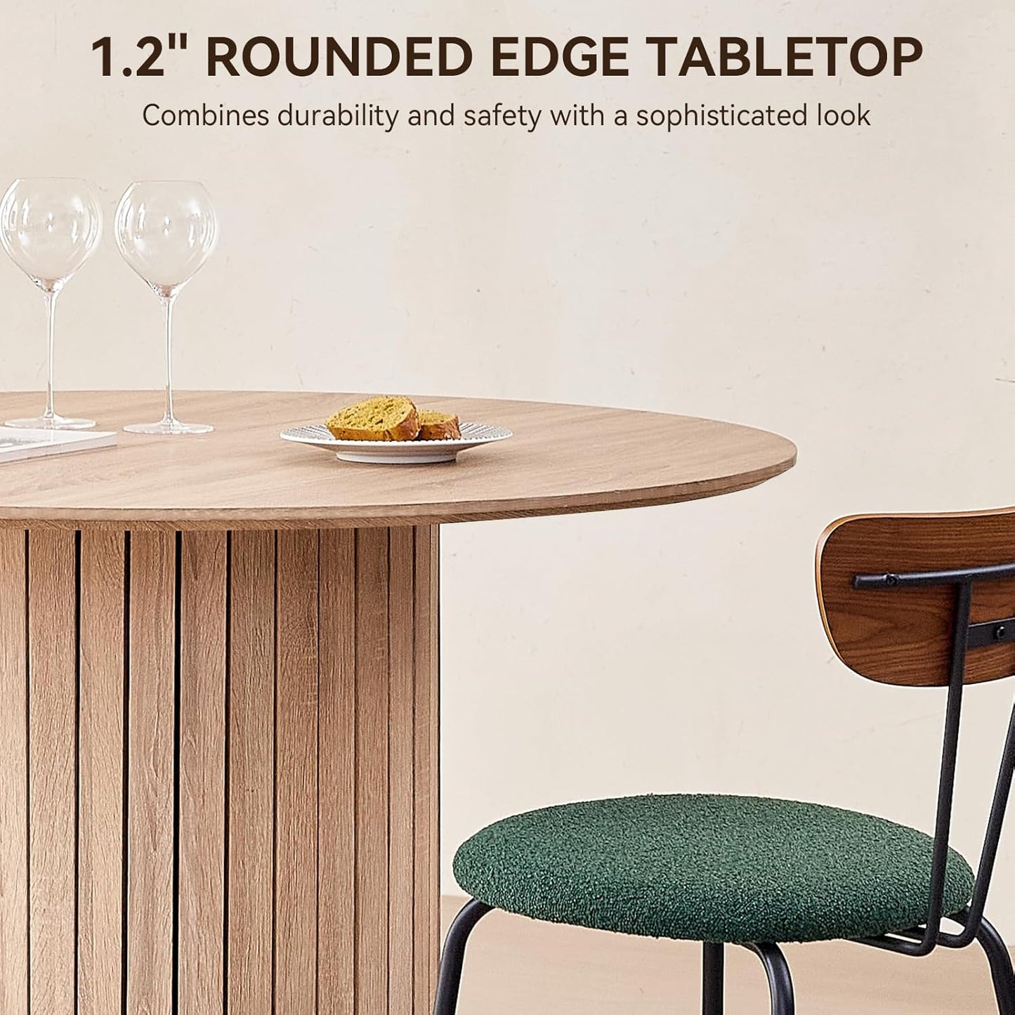 47" Round Dining Table for 4, [Chamfered Edge 1.2" Thickness Tabletop] Farmhouse Kitchen Table Circle Pedestal Dinner Table, φ47.2 x H 29.5"