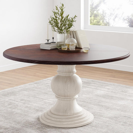 Soohow 47.2" Wood Round Dining Table, Kitchen Table for 4-6 People with Pedestal Base, Ideal for Kitchen and Dining Room