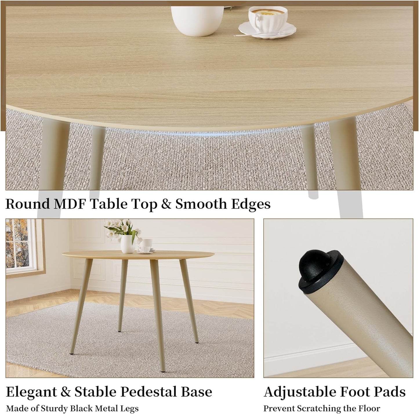 43.3 Inch Cream Round Dining Table for 4, Space-Saving Dinette Perfect for Kitchen Dining Living Room(Cream Table)