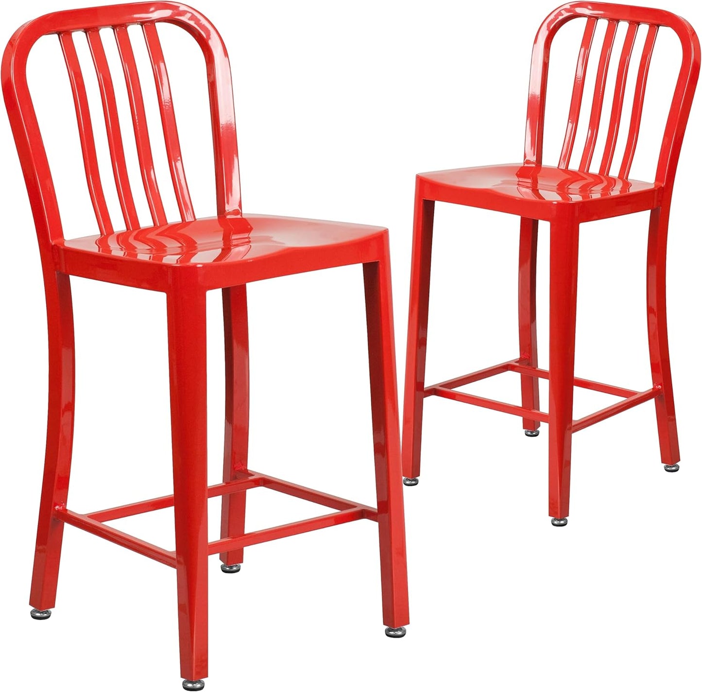 Flash Furniture 24" Commercial Grade Metal Counter Height Stool with Footrest, Modern Vertical Slat Back Stool for Restaurants and Kitchens, Silver