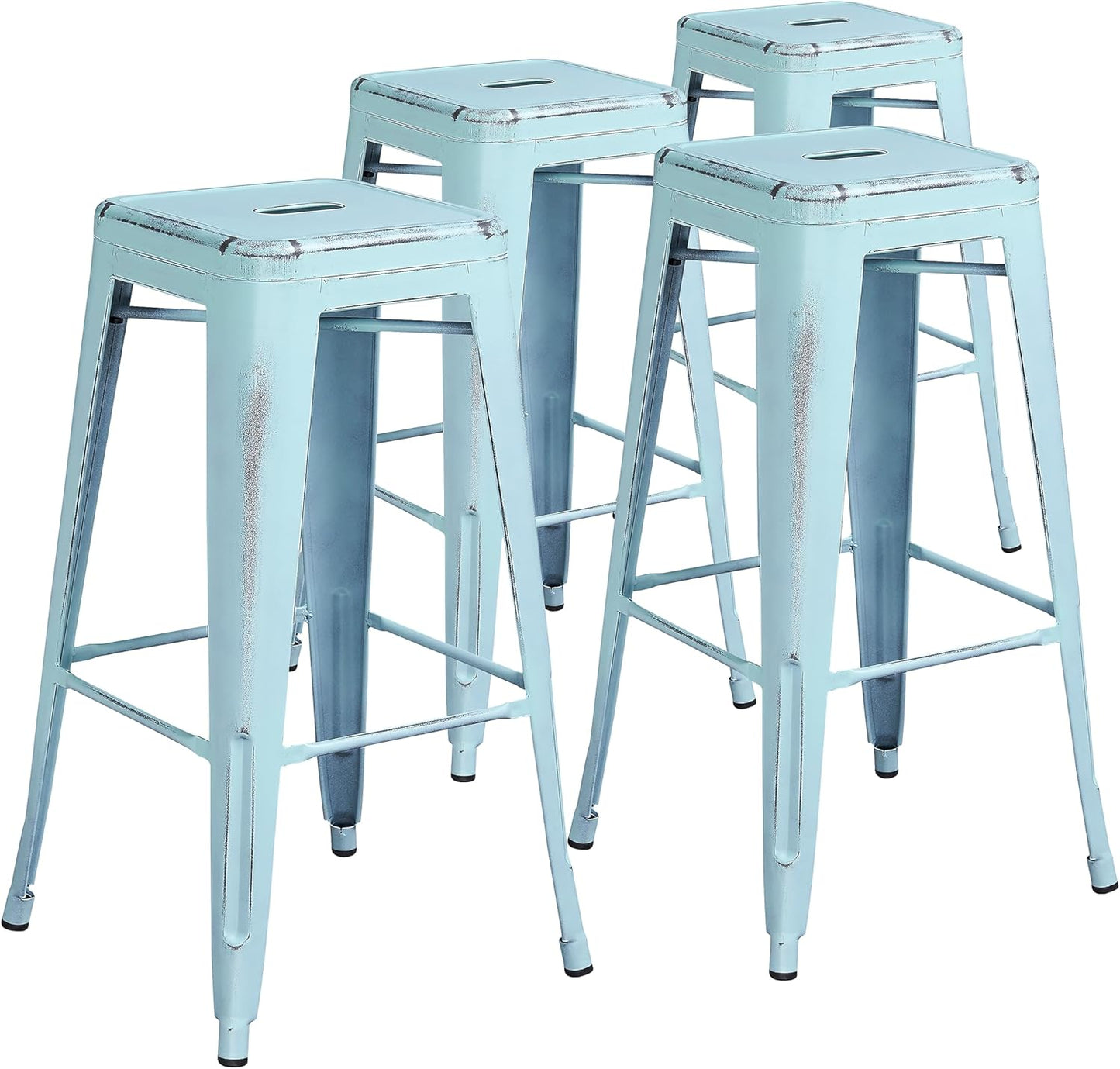 Flash Furniture 30"H Commercial Modern Metal Backless Barstool, Indoor/Outdoor Industrial Square Stacking Bar Stool for Patio Bars/Restaurants, Black