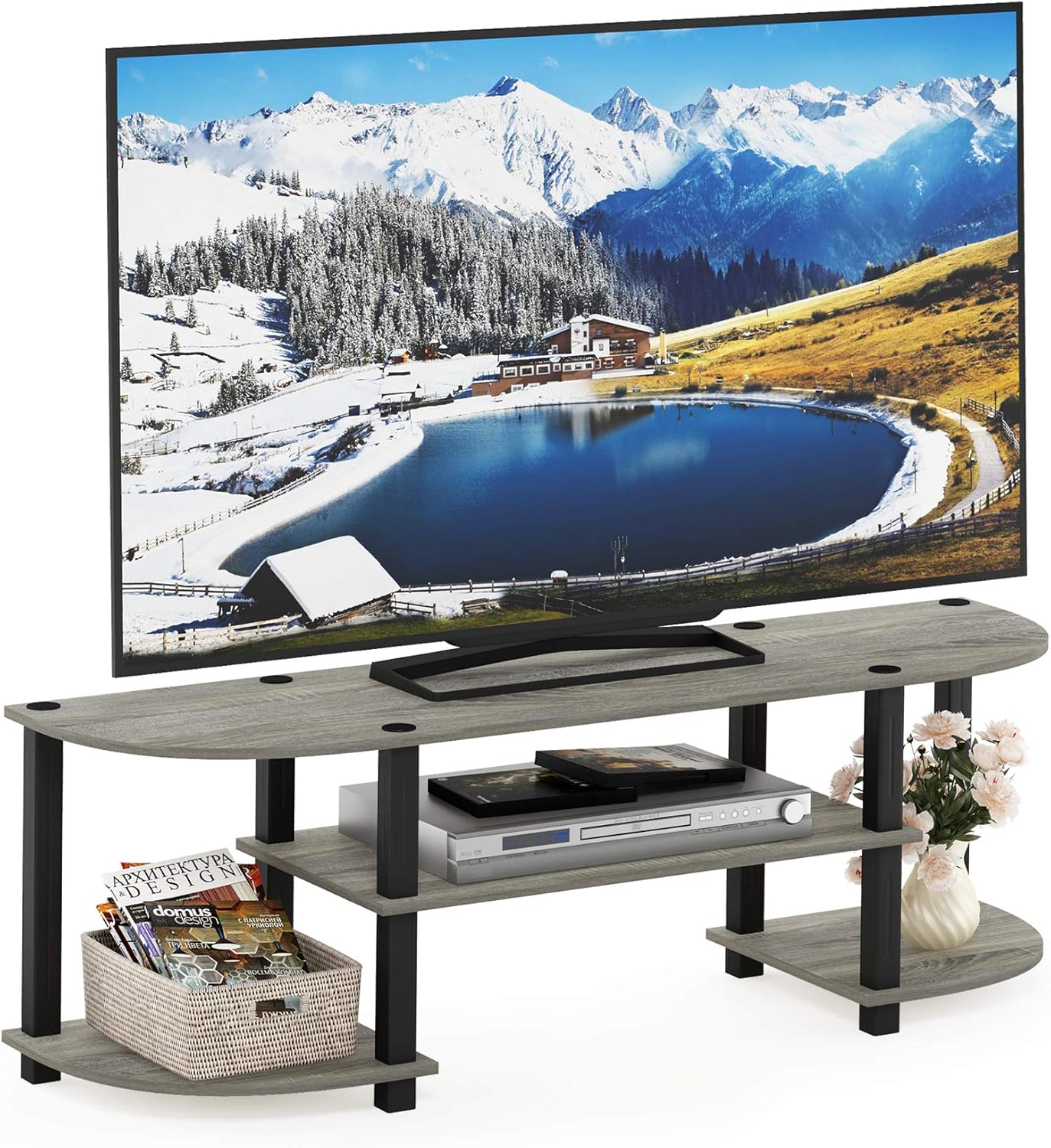 Furinno Turn-S-Tube Wide TV Entertainment Center, Black/Grey