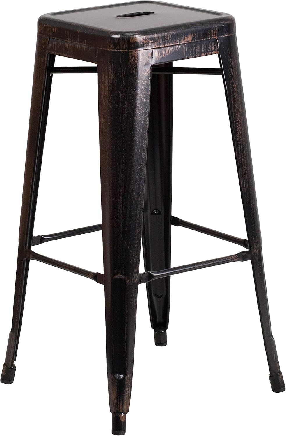 Flash Furniture 30"H Commercial Modern Metal Backless Barstool, Indoor/Outdoor Industrial Square Stacking Bar Stool for Patio Bars/Restaurants, Black