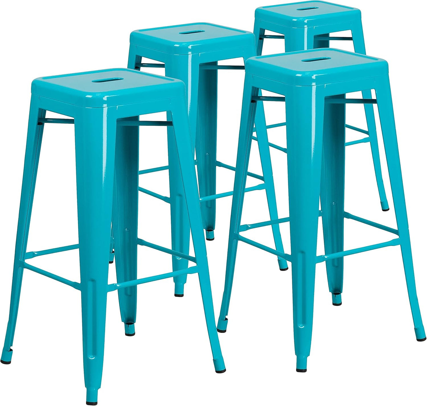 Flash Furniture 30"H Commercial Modern Metal Backless Barstool, Indoor/Outdoor Industrial Square Stacking Bar Stool for Patio Bars/Restaurants, Black