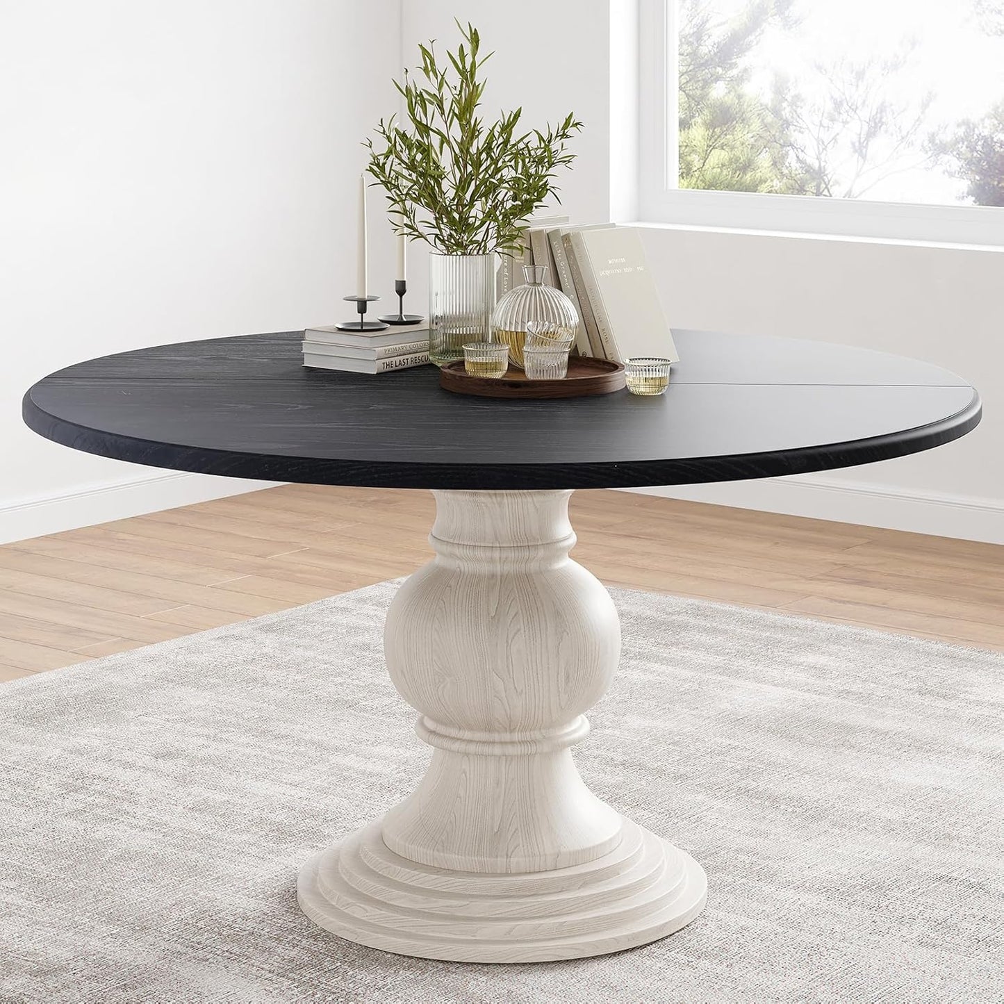 Soohow 47.2" Wood Round Dining Table, Kitchen Table for 4-6 People with Pedestal Base, Ideal for Kitchen and Dining Room