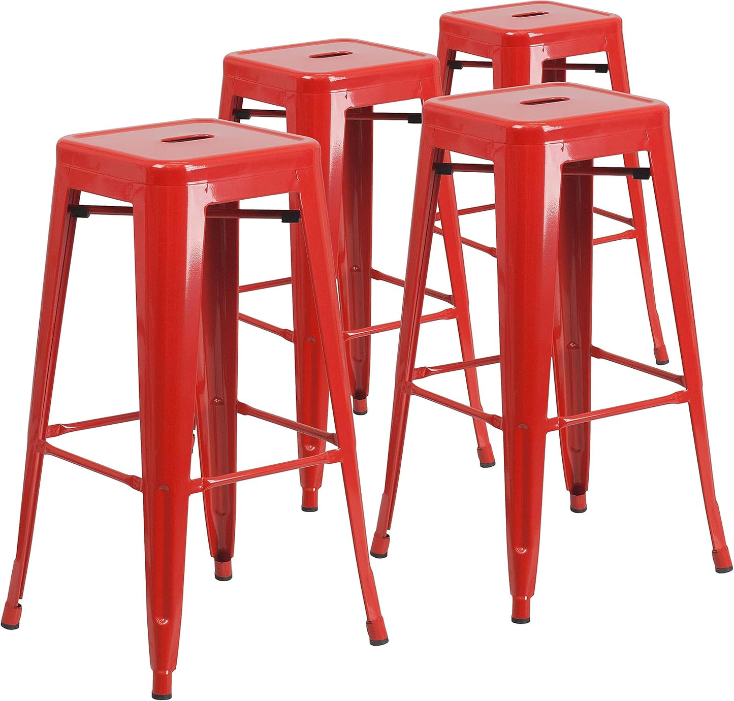 Flash Furniture 30"H Commercial Modern Metal Backless Barstool, Indoor/Outdoor Industrial Square Stacking Bar Stool for Patio Bars/Restaurants, Black