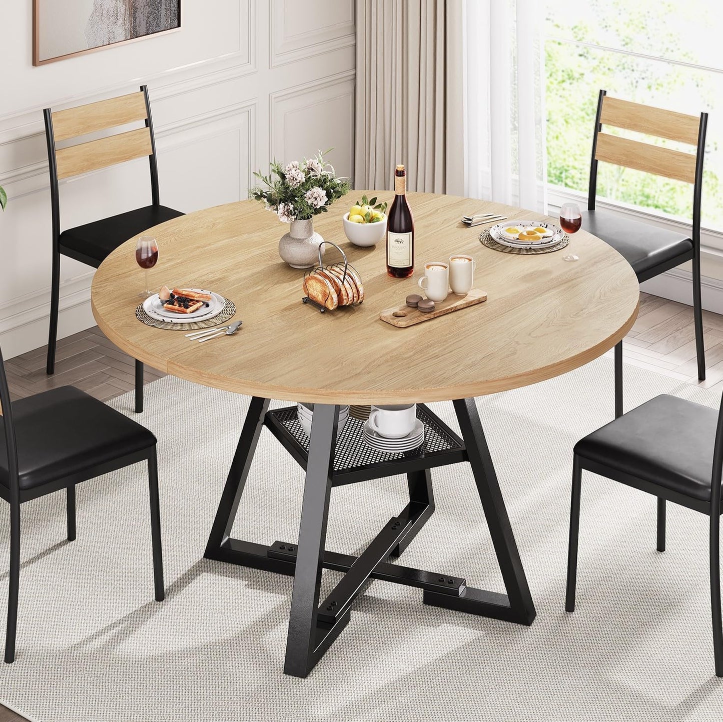 Round Dining Table for 4,Kitchen Dining Room Circle Dinner Pedestal Table,Space Saving Wood Kitchen & Dining Room Furniture (Vintage, 47In)