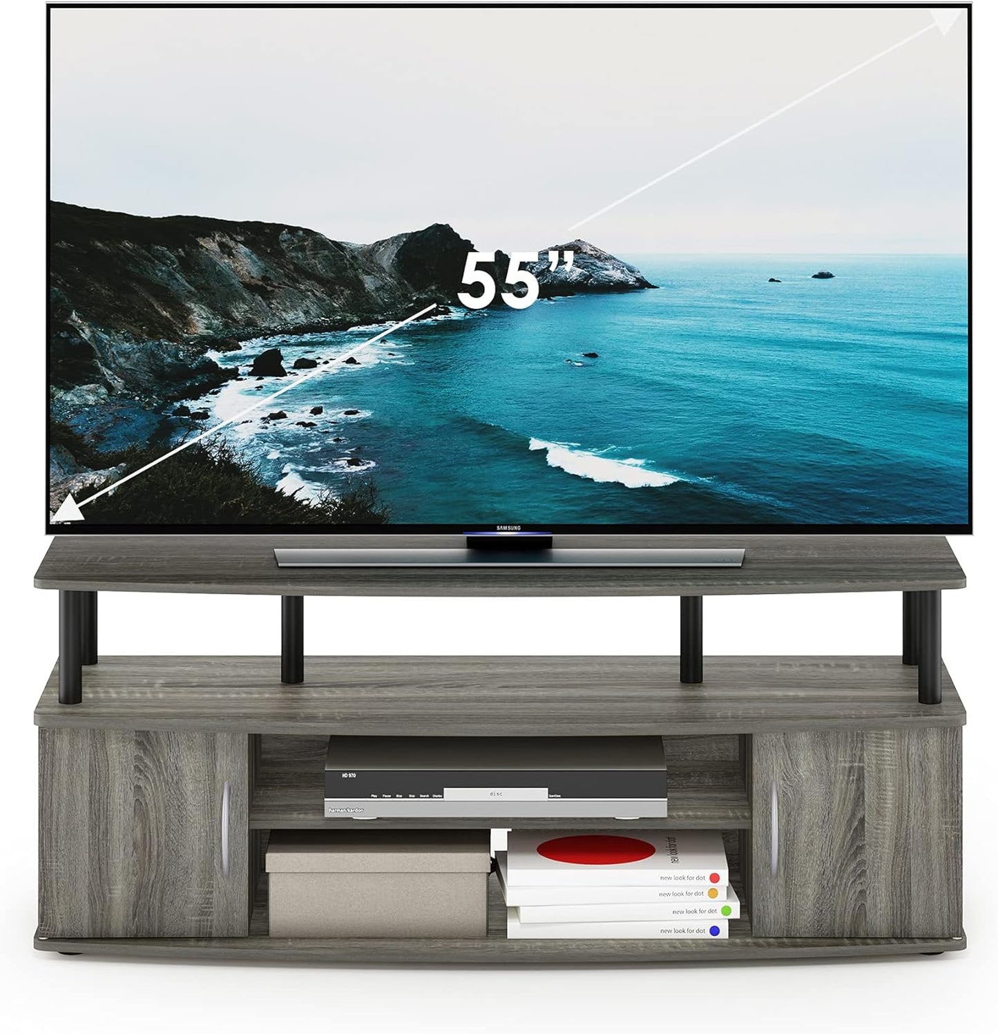 Furinno JAYA Large Entertainment Stand for TV Up to 55 Inch, French Oak Grey/Black