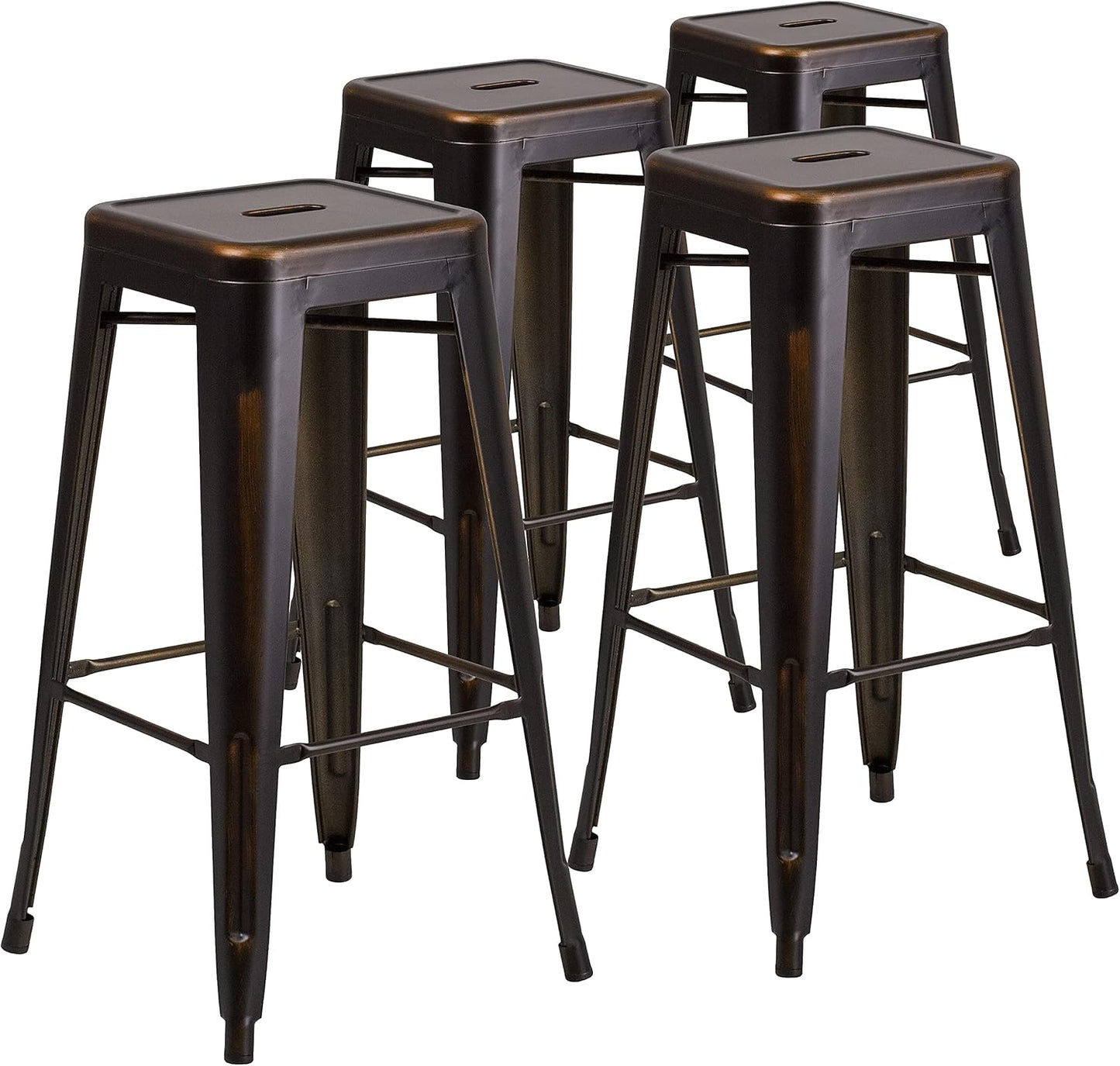 Flash Furniture 30"H Commercial Modern Metal Backless Barstool, Indoor/Outdoor Industrial Square Stacking Bar Stool for Patio Bars/Restaurants, Black