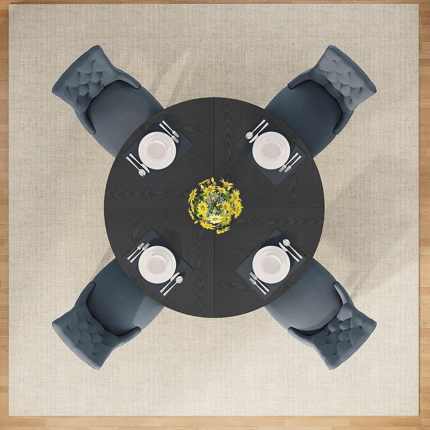 Tribesigns Round Dining Table Wood Kitchen Table for Dining Room, 47 in Dinning Room Tables for 4 Man, Farmhouse Dinner Table with Wooden Tabletop and Cross Base, Black