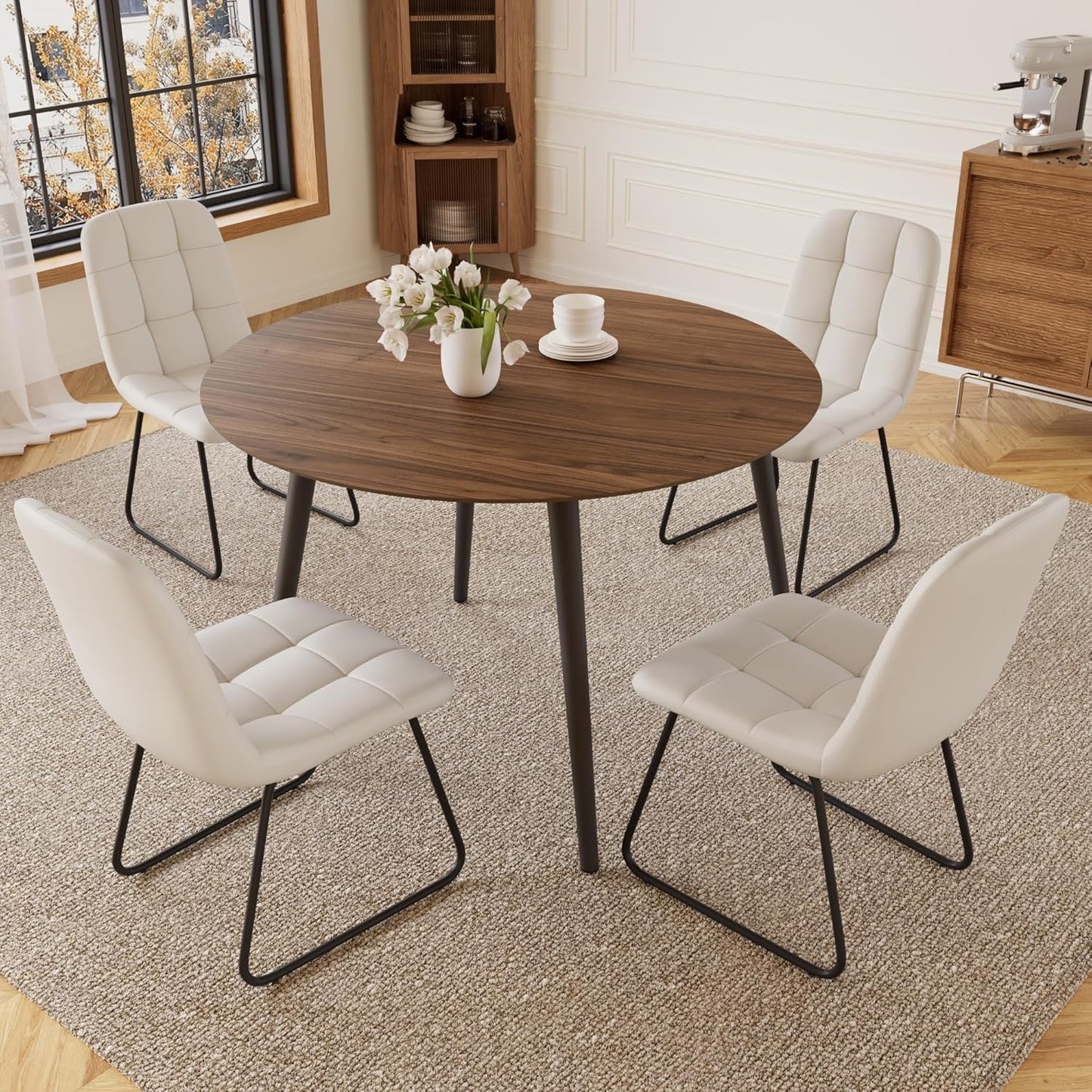 43.3 Inch Cream Round Dining Table for 4, Space-Saving Dinette Perfect for Kitchen Dining Living Room(Cream Table)