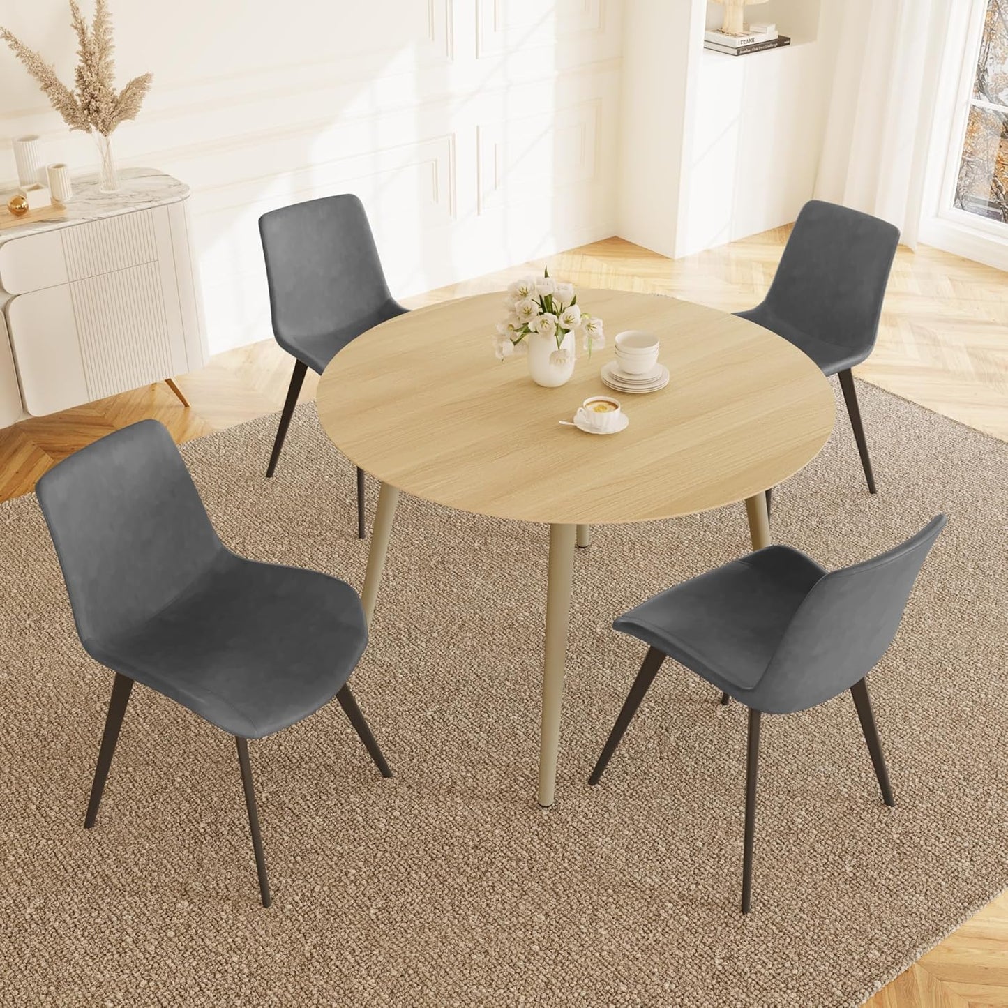 43.3 Inch Cream Round Dining Table for 4, Space-Saving Dinette Perfect for Kitchen Dining Living Room(Cream Table)