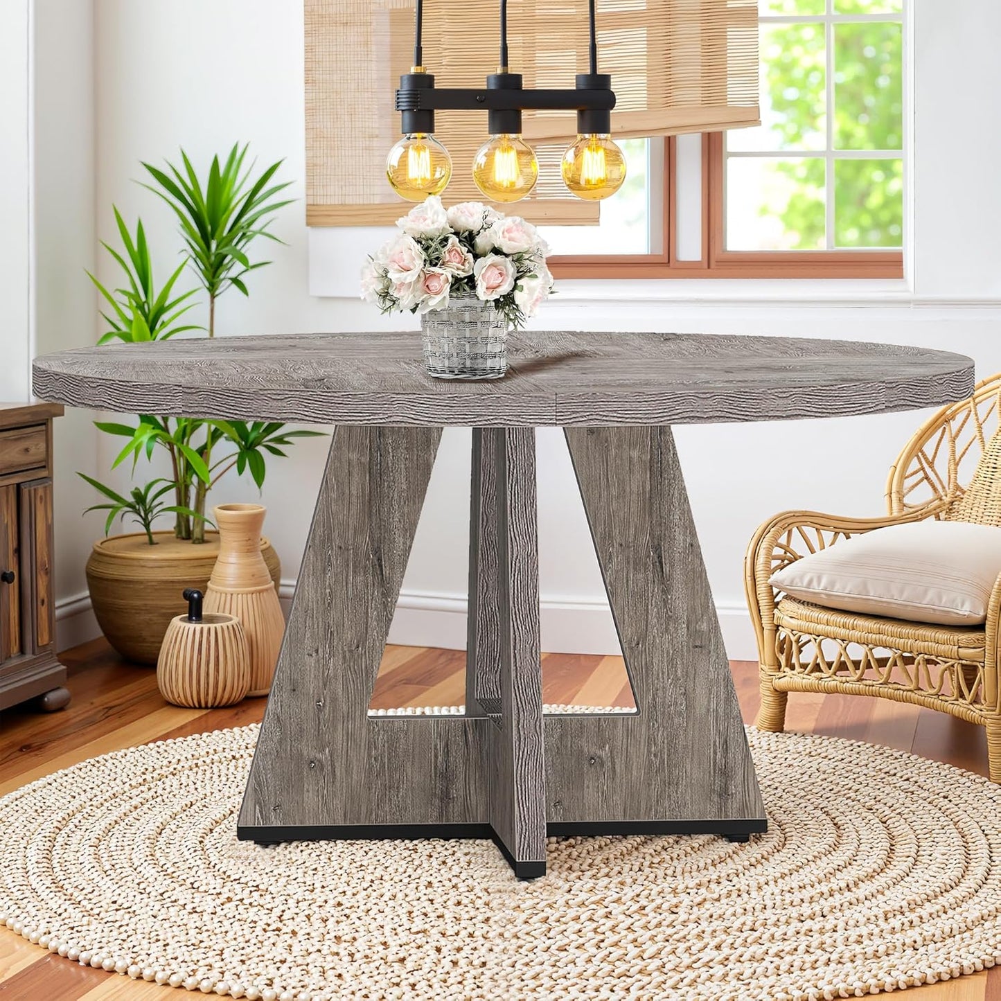 Okak 31.5 Inch Round Dining Table for 2-4, Modern Dinner Table Small Circle Dining Room Tables Farmhouse Kitchen Tables with Metal Base for Dining Room, Kitchen, Living Room, Small Space, Dark Black
