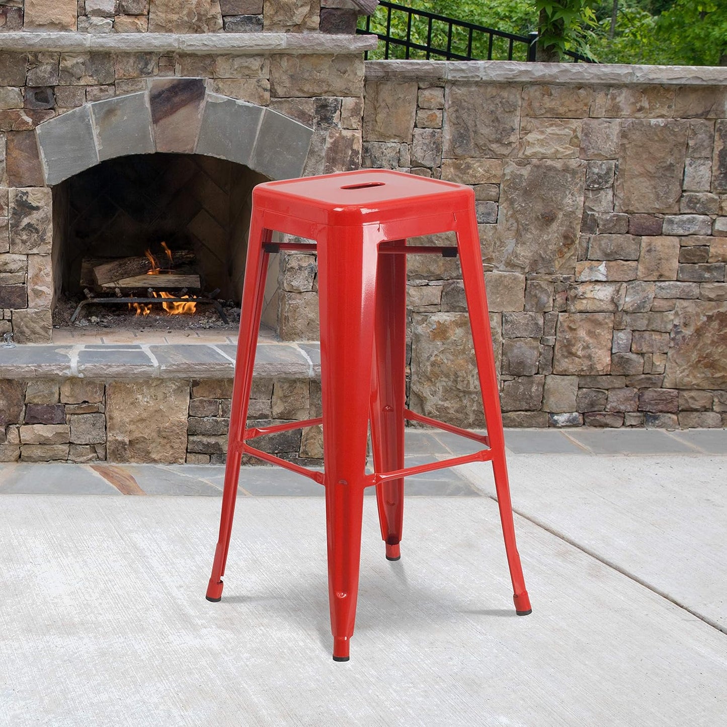 EMMA + OLIVER Commercial Grade 30" H Backless White Metal Indoor-Outdoor Barstool, Square