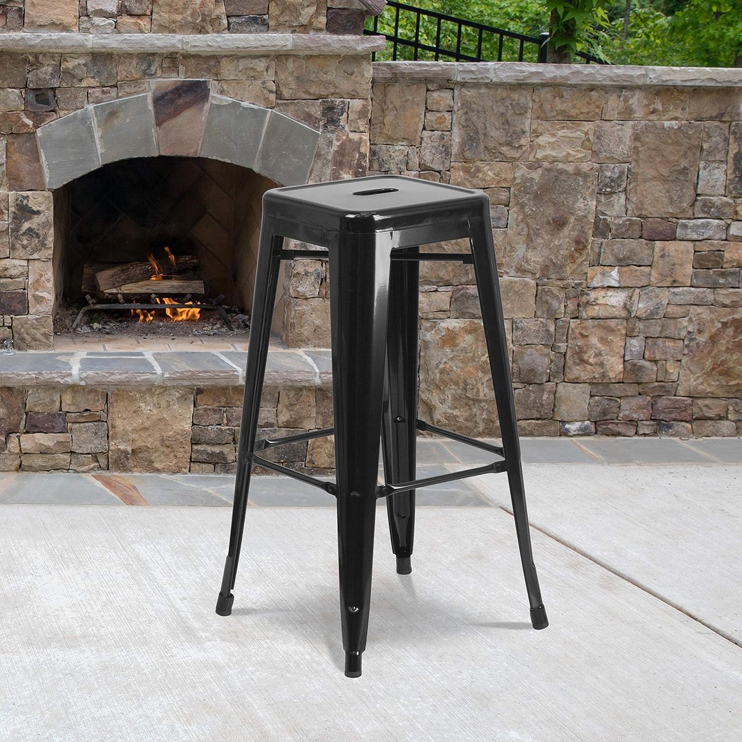 EMMA + OLIVER Commercial Grade 30" H Backless White Metal Indoor-Outdoor Barstool, Square