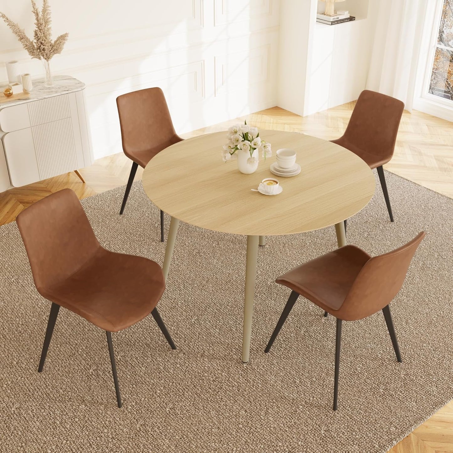 43.3 Inch Cream Round Dining Table for 4, Space-Saving Dinette Perfect for Kitchen Dining Living Room(Cream Table)