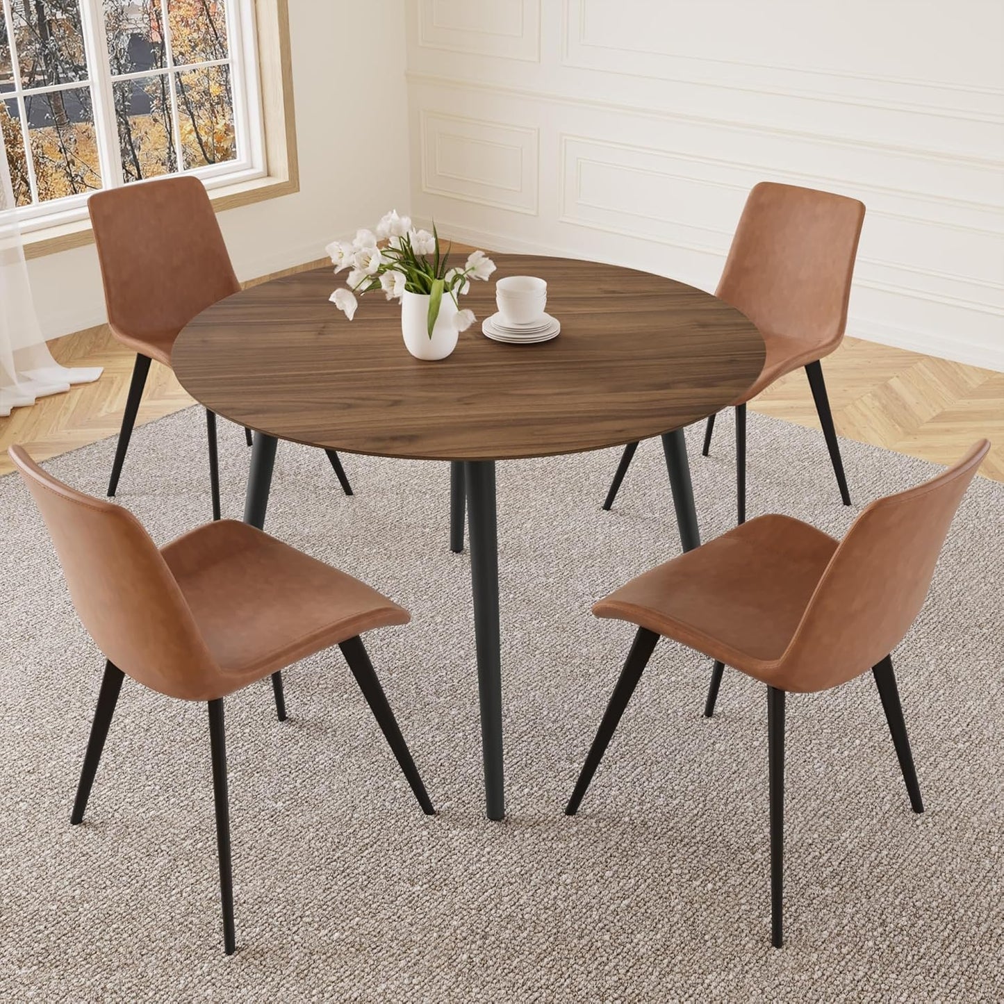 43.3 Inch Cream Round Dining Table for 4, Space-Saving Dinette Perfect for Kitchen Dining Living Room(Cream Table)