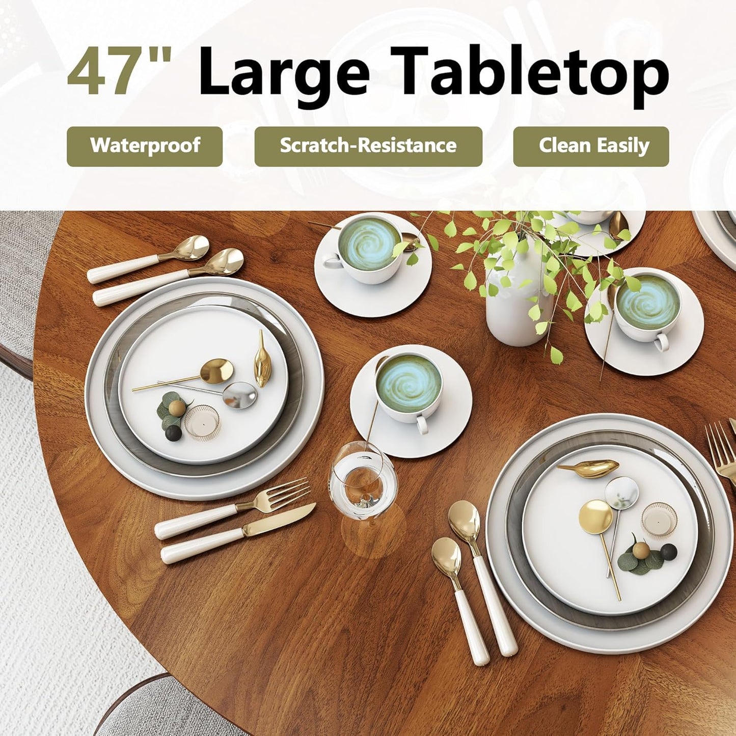 47 inch Round Dining Table for 4, Kitchen Table Dinner Table with 2-Layer Storage Shelf and Wood Slide Door for Home Dining Room Living Room (Walnut)