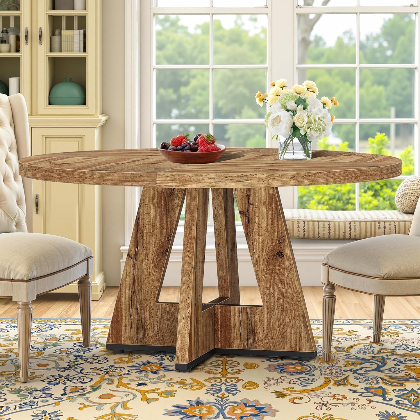 Okak 31.5 Inch Round Dining Table for 2-4, Modern Dinner Table Small Circle Dining Room Tables Farmhouse Kitchen Tables with Metal Base for Dining Room, Kitchen, Living Room, Small Space, Dark Black