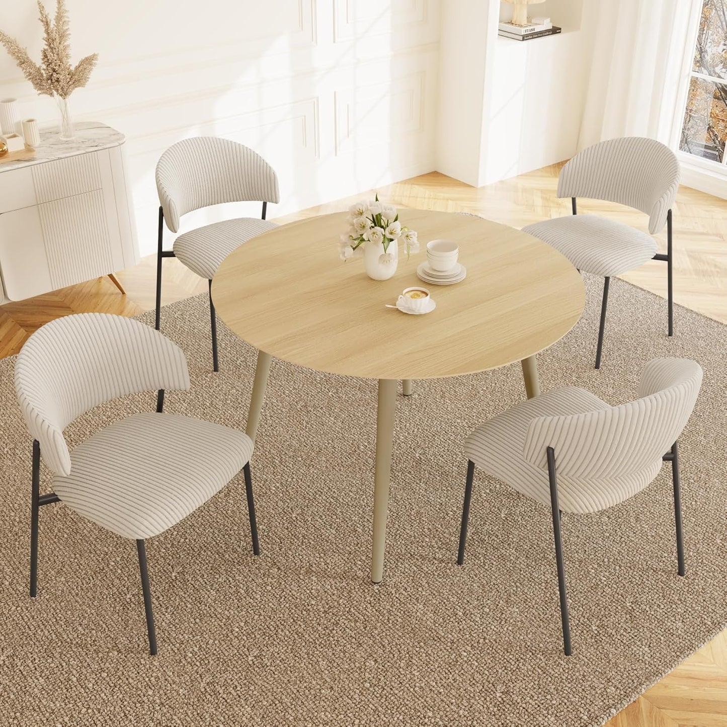 43.3 Inch Cream Round Dining Table for 4, Space-Saving Dinette Perfect for Kitchen Dining Living Room(Cream Table)