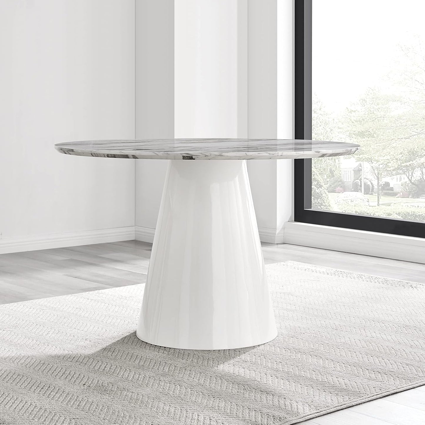 Palma White Marble Effect Round Pedestal Dining Table - Circlular 4 to 6 Seat Kitchen Table