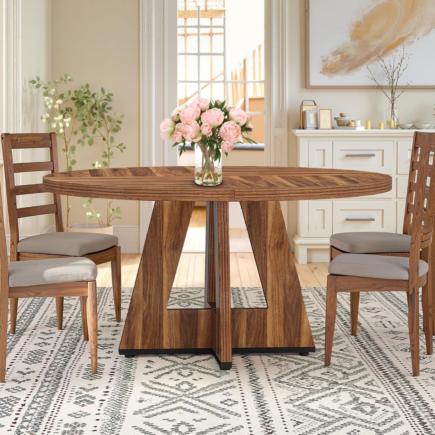 Okak 31.5 Inch Round Dining Table for 2-4, Modern Dinner Table Small Circle Dining Room Tables Farmhouse Kitchen Tables with Metal Base for Dining Room, Kitchen, Living Room, Small Space, Dark Black