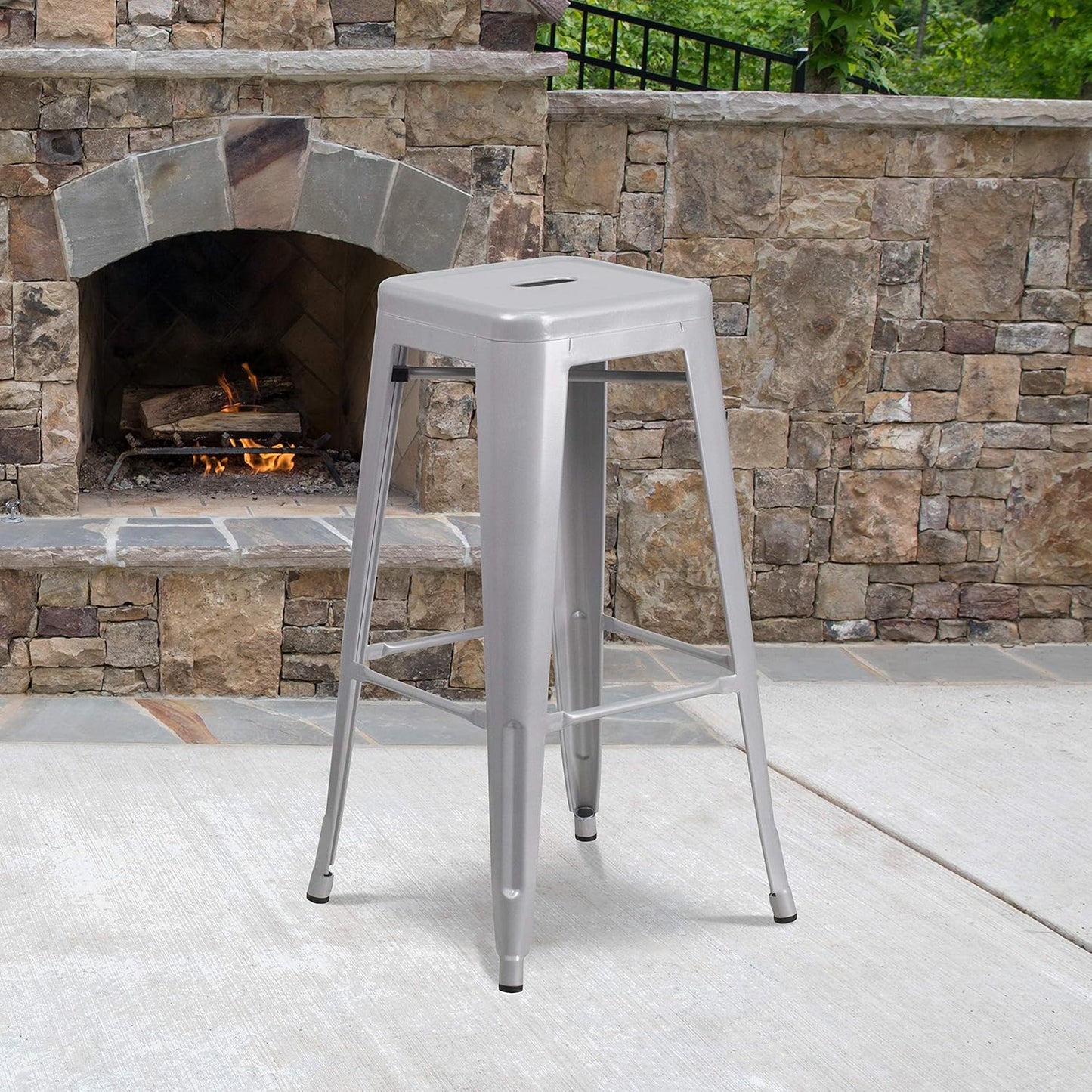 EMMA + OLIVER Commercial Grade 30" H Backless White Metal Indoor-Outdoor Barstool, Square