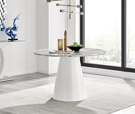Palma White Marble Effect Round Pedestal Dining Table - Circlular 4 to 6 Seat Kitchen Table