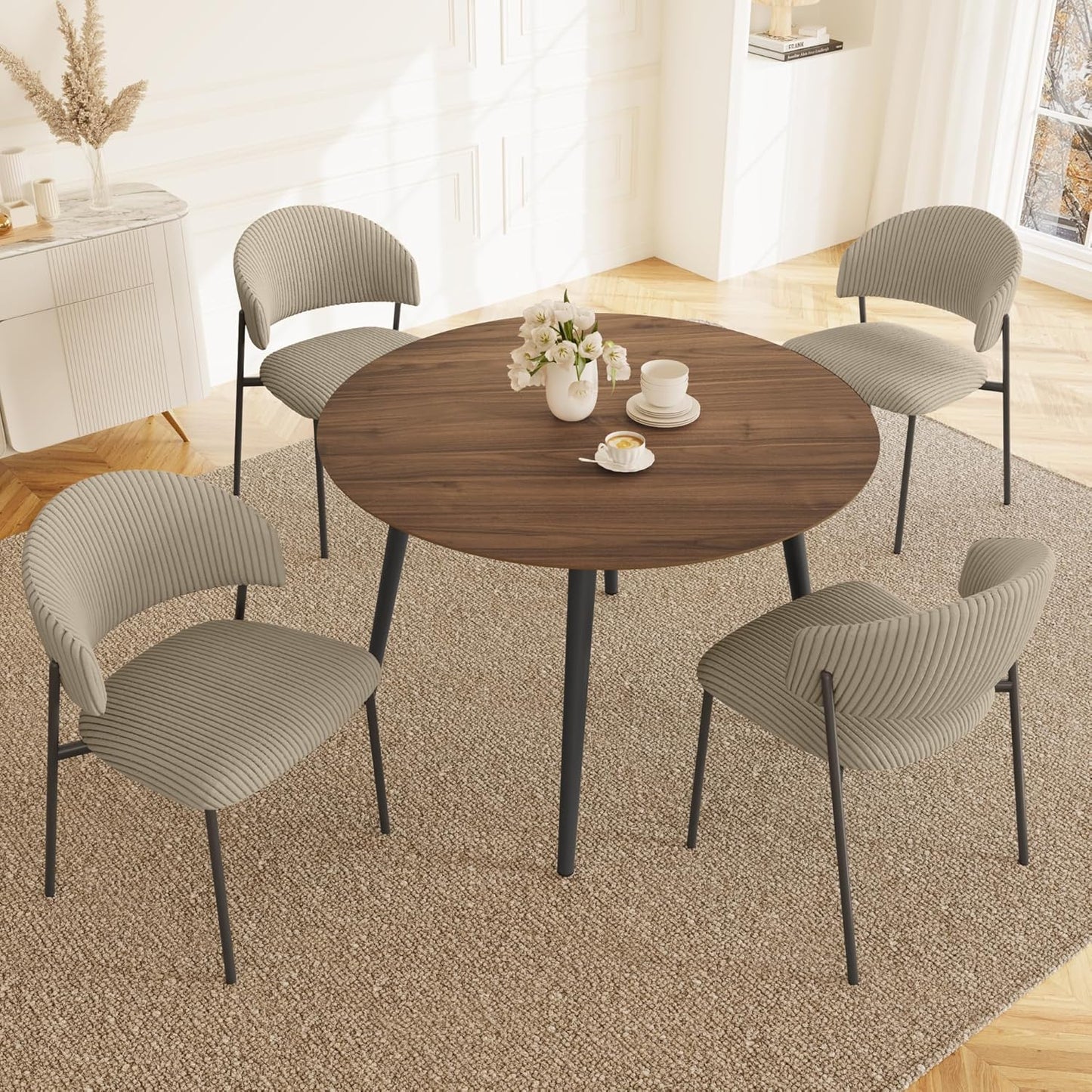 43.3 Inch Cream Round Dining Table for 4, Space-Saving Dinette Perfect for Kitchen Dining Living Room(Cream Table)