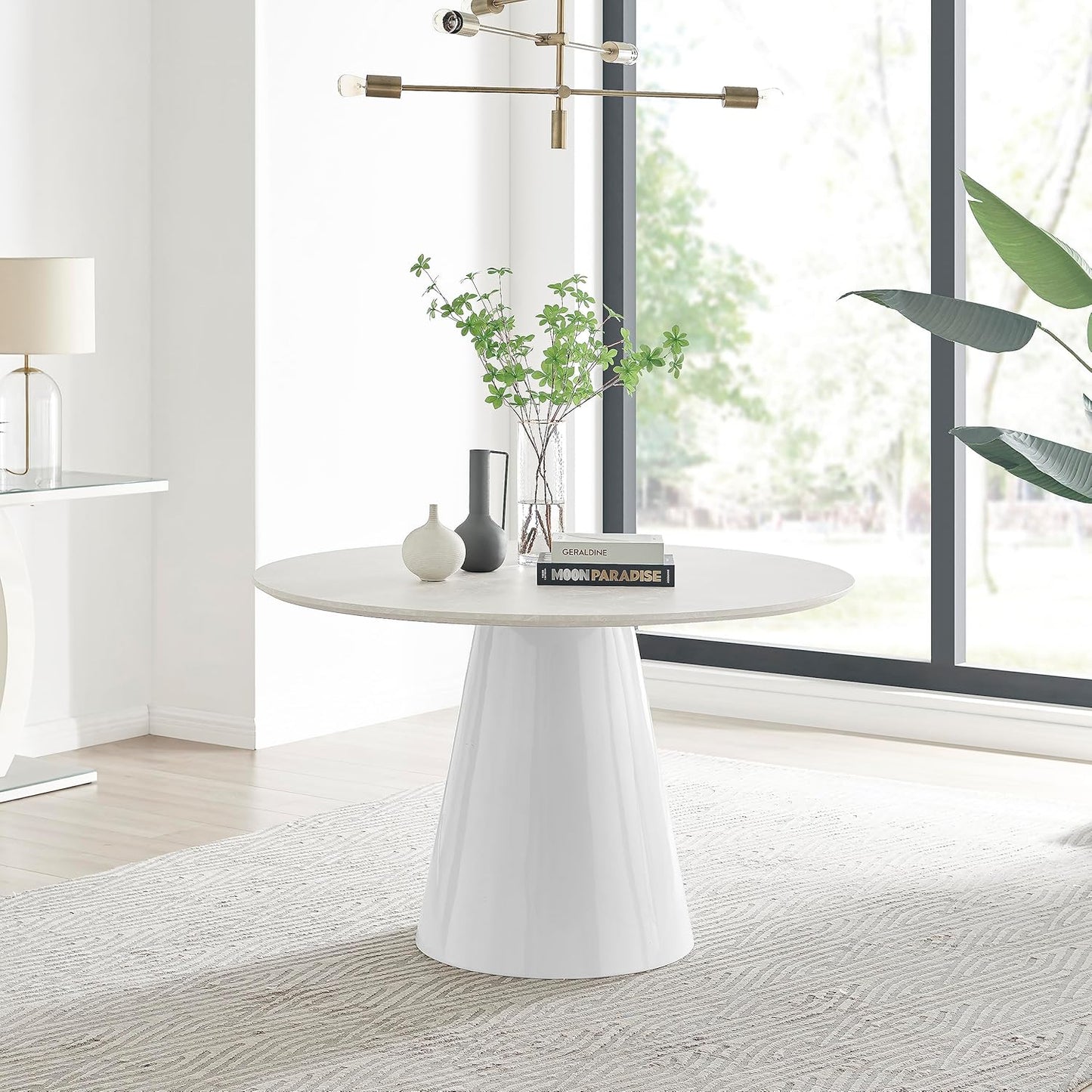 Palma White Marble Effect Round Pedestal Dining Table - Circlular 4 to 6 Seat Kitchen Table